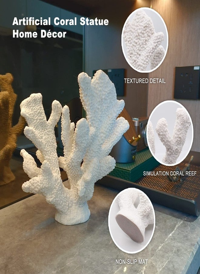 Accessoryway White Resin Coral Decorations Artificial Coral Statue Home Décor Accents Hawaiian Beach Decorations for Home Nautical Decorations Beach Themed Home Living Room Party Decor - Image 2